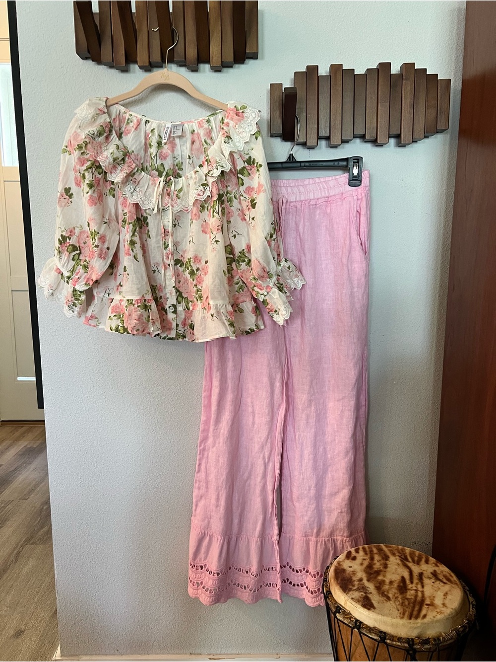 Bundle - Two piece set floral blouse with pants medium size for both pieces